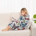 thumbnail image 4 of Colorful Butterfly Floral Leaf Blue Pattern Blanket Hoodies for Kids 6-13YR Oversize Wearable Blanket Hoodies for Boys Girls Teens, 4 of 7