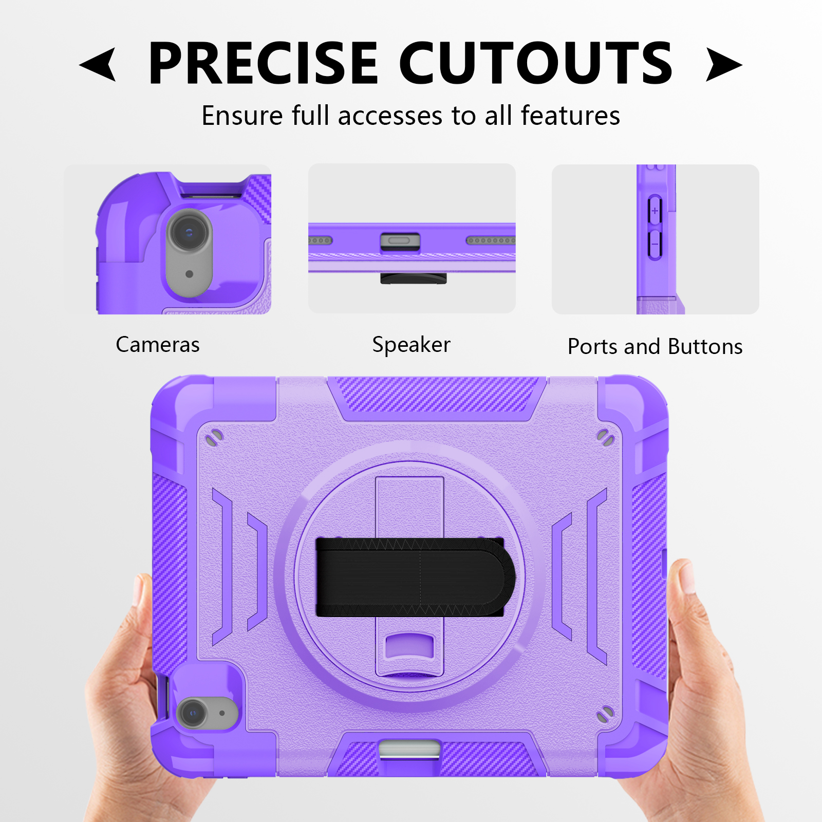 Case for Apple iPad Air 11 Inch 2026/2025/2024 M4 M3 M2, with Pencil Holder Military Grade Protection Rotating Stand Hand Strap Shoulder Strap Bumper Rugged Case for iPad Air 11",Purple