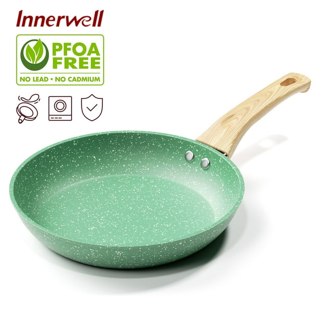 Innerwell 9.5 Inch Green Nonstick Frying Pan Skillet Bakelite Handle Saute Egg Pan Cookware Fits Various Stoves