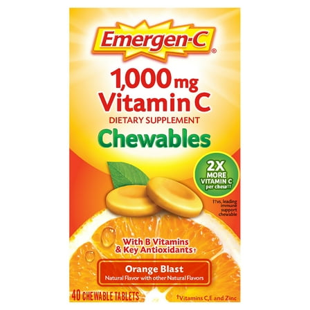 Emergen-C Vitamin C Dietary Supplement Chewables, Orange Blast, Back to School Essentials - 40 Ct