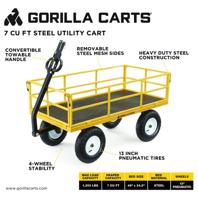 Buy Gorilla Carts GOR1201B 1200lb. HeavyDuty Steel Utility Cart, 13