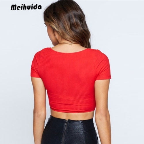 Sexy Women s V Neck Slim Tank Top Crop Top Short Sleeve T Shirt Blouse Clubwear