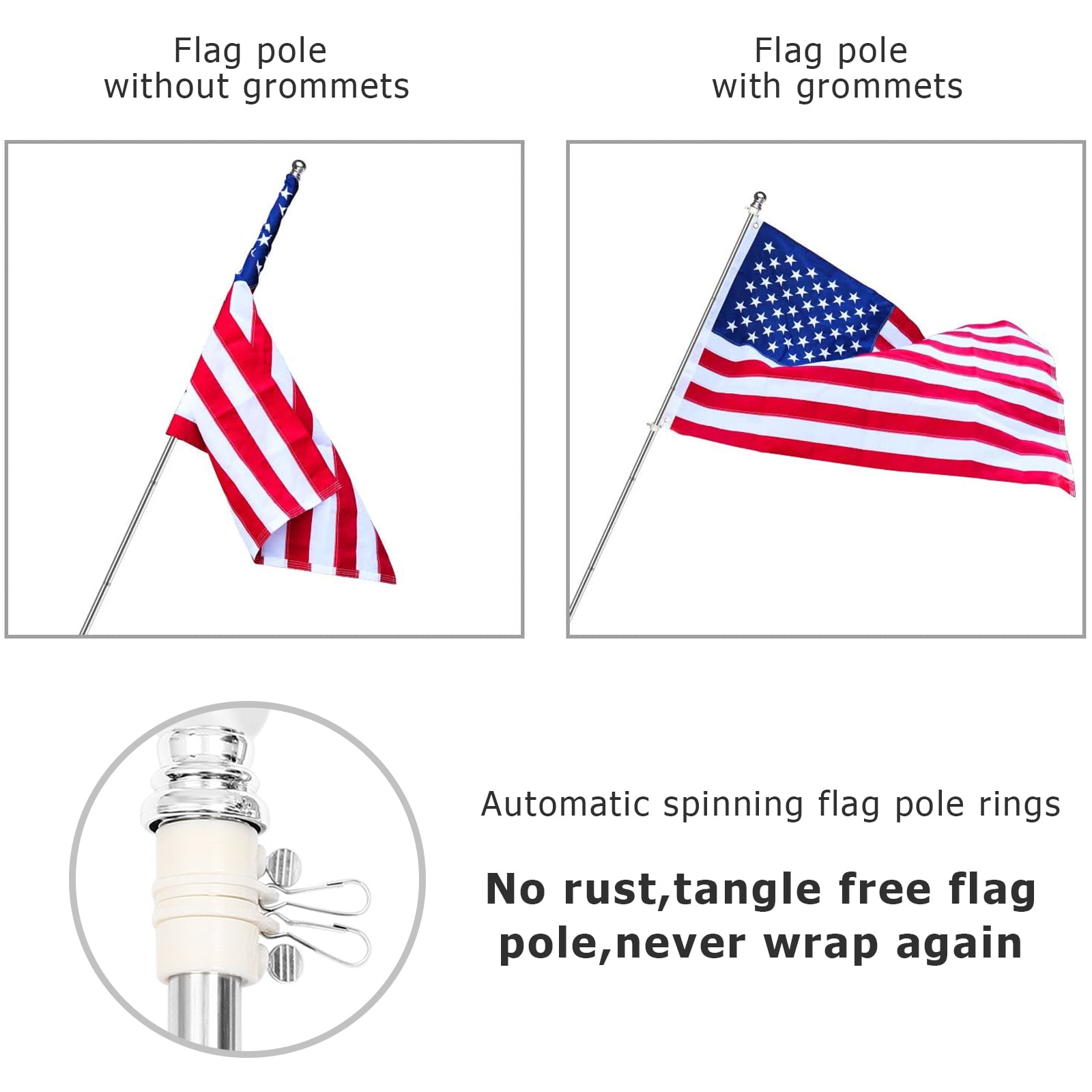 Flagpole Flag Pole Kit Wall Mount Rings House Poles Porch Outside Stainless Steel Heavy Duty Outdoor