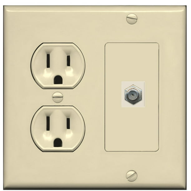 RiteAV (2 Gang Decorative) 15 Amp Round Power Outlet Coax Cable TV Wall