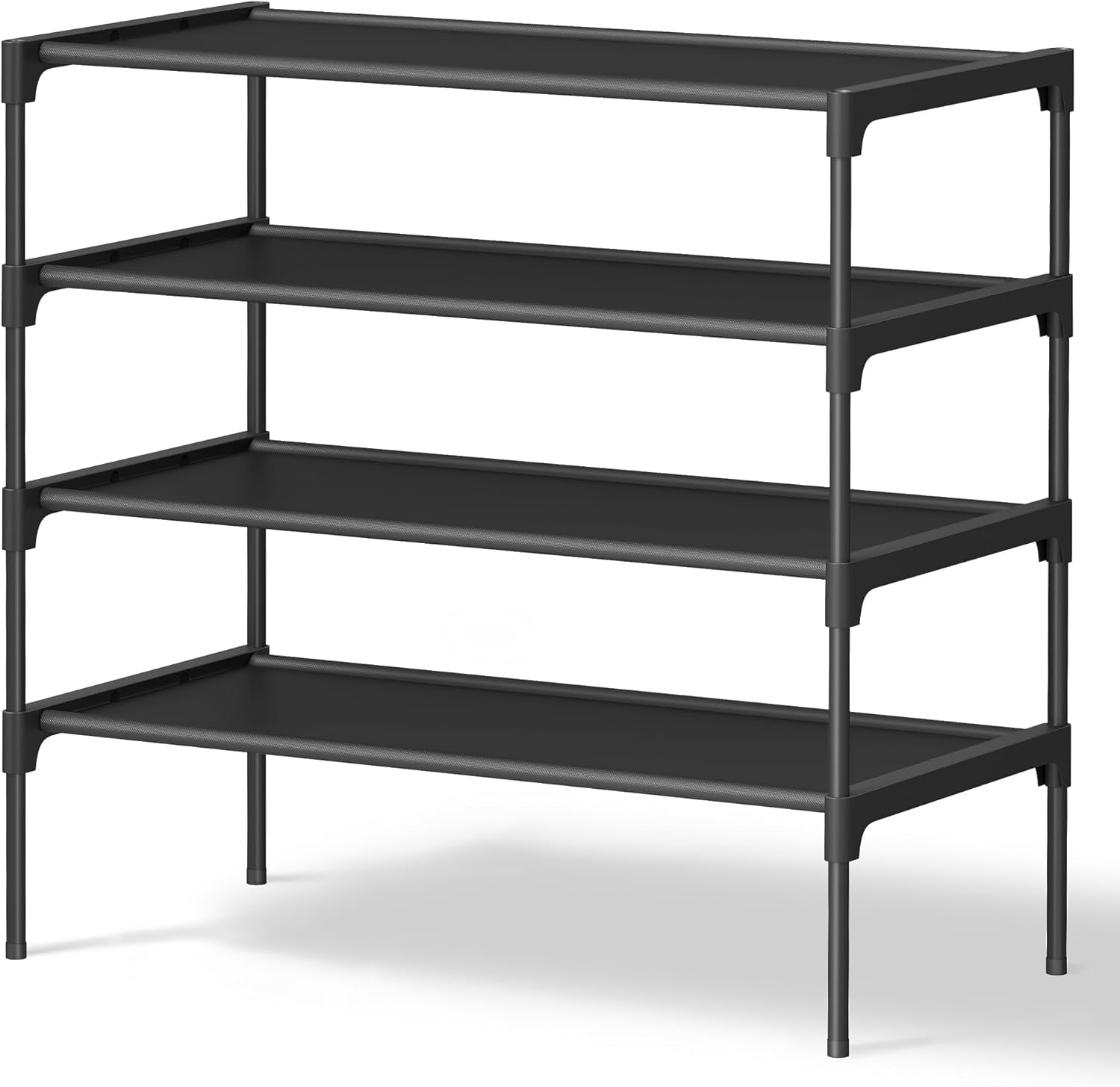 4-Tier Shoe Rack Organizer Space Saving Metal Frame Non-Woven Fabric Storage Shelf Entryway Organizer 11.7 x 24.5 x 27.7 Inches Black