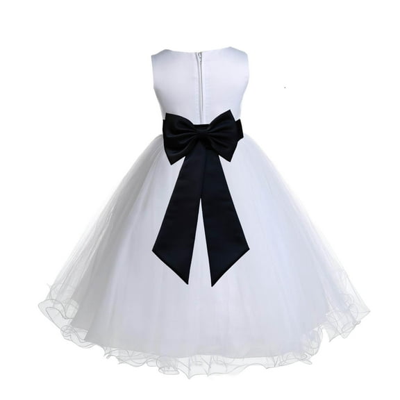 Ekidsbridal White Black Tulle Rattail Edge Flower Girl Dress Christening Formal Evening Gown for Photoshoots 829T 2