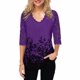 thumbnail image 2 of Blusa Camiseta de manga 3/4 con cuello en V Estampado de encaje Mujer Blusa de verano Top, Morado, XXL Noticed AP002096-13, 2 of 5