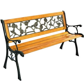 Patio Garden Bench Park Porch Chair Cast Iron Hardwood Furniture