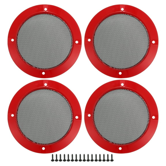 Unique Bargains 4 Pcs 4" Car Speaker Grills Cover Mesh Round Audio Subwoofer Protector with Mounting Screws Iron Red