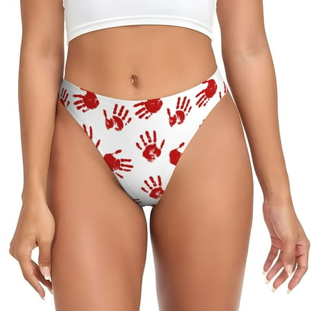 Qokaie Bloody Hand Printed Women s Cotton Thong Underwear  Sexy Breathable Panties G-string-4X-Large