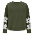 thumbnail image 5 of Miluxas Women's Floral Pattern Crewneck Long Sleeve Drop Shoulder Sweaters Pullover Tops Green L(L), 5 of 9