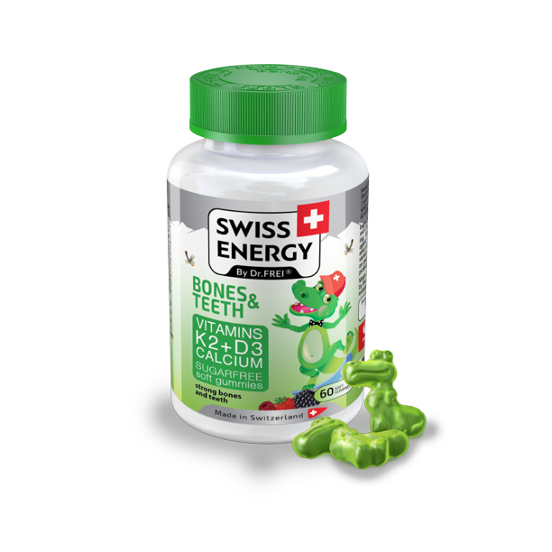 Swiss Energy Bones and Teeth Vitamin K2 + Vitamin D3 + Calcium 60 Soft