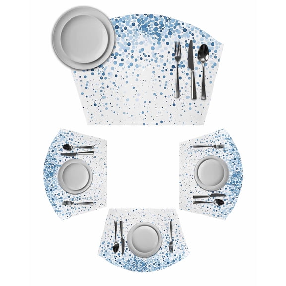 Blue Polka Dot Wedge Shaped Placemats Set of 2, Cotton Linen Fan Place Mats, Abstract Modern Art Dots Watercolor Washable Table Mats for Holiday Wedding Party Dinning Coffee Tables 11.8"x17.5"