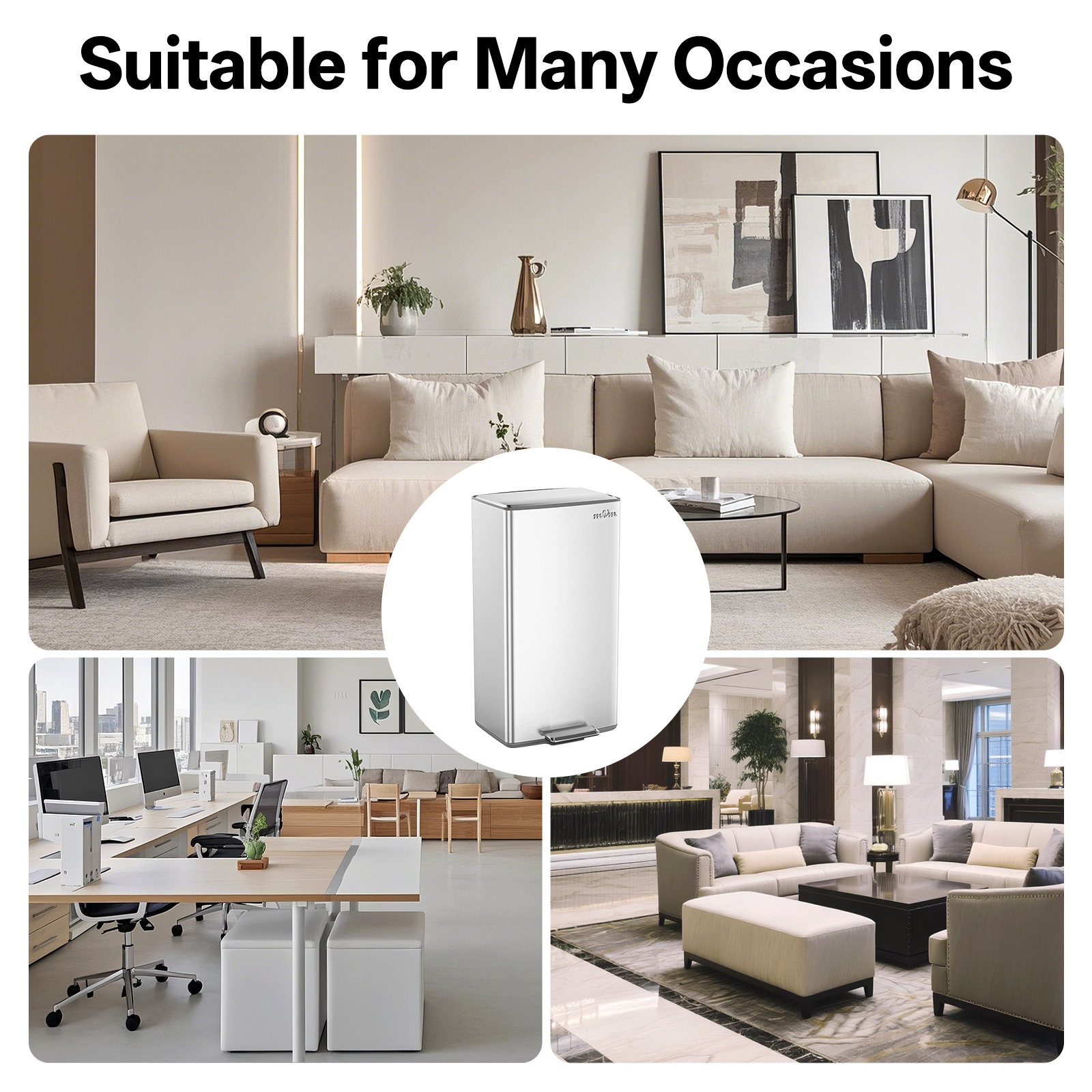 mVm 10.6 Gallon Heavy Duty Step Trash Can with Lid, Foldable Foot Pedal Bin for Kitchen Office Dormitory Home Rooms (Tin)