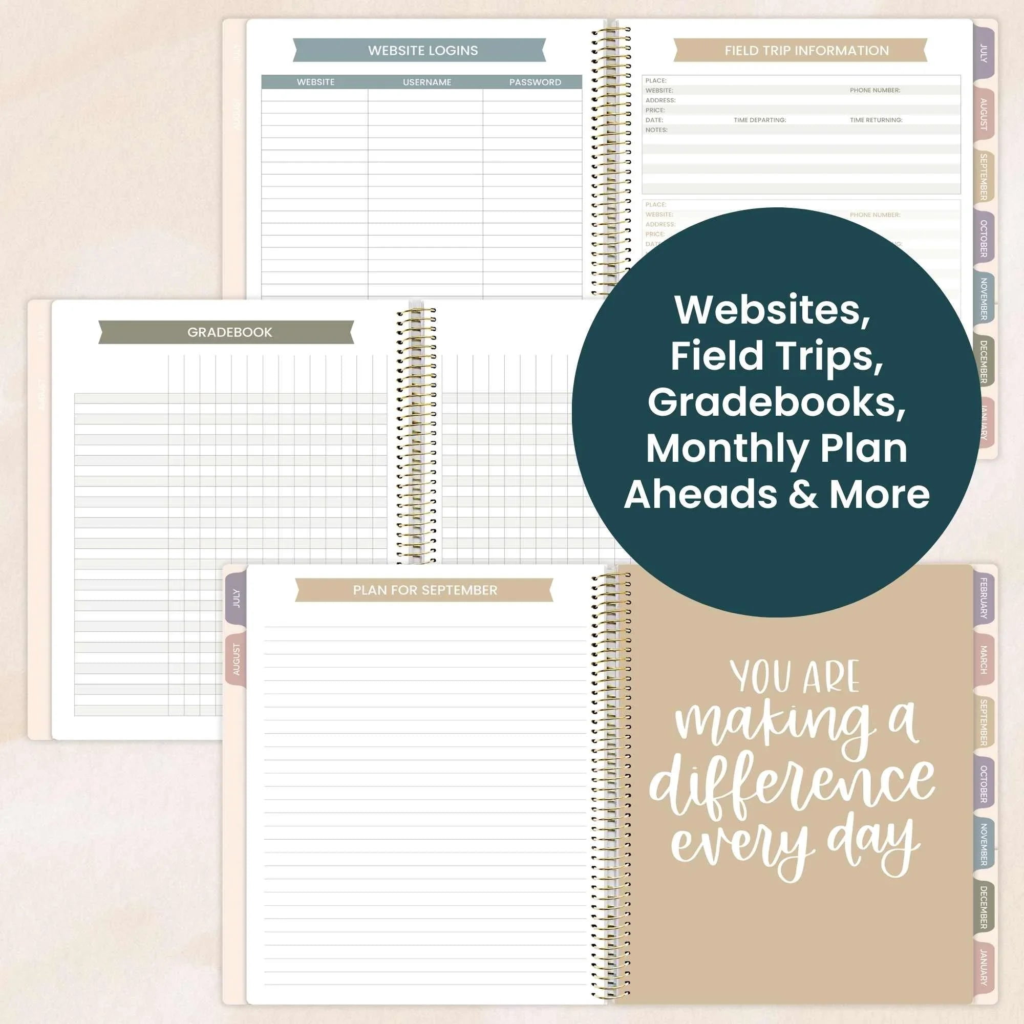 bloom daily planners 2026-2027 Academic Teacher Planner, 13-Month Lesson Plan Book, 9" x 11", Interchangeable Cover, Cool Tones