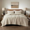 thumbnail image 2 of Beige Quilt King Size Bedding Sets with Pillow Shams, Lightweight Soft Bedspread Coverlet, Quilted Blanket Thin Comforter Bed Cover, All Season Summer Spring, Tan Cream, 3 Pieces, 104x90 inches, 2 of 9