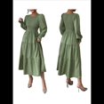 thumbnail image 3 of Vestido de Otoño para Invitada de Boda, con Mangas Largas, Volantes, Cuello Redondo, y Fluido. Verde S, 3 of 7