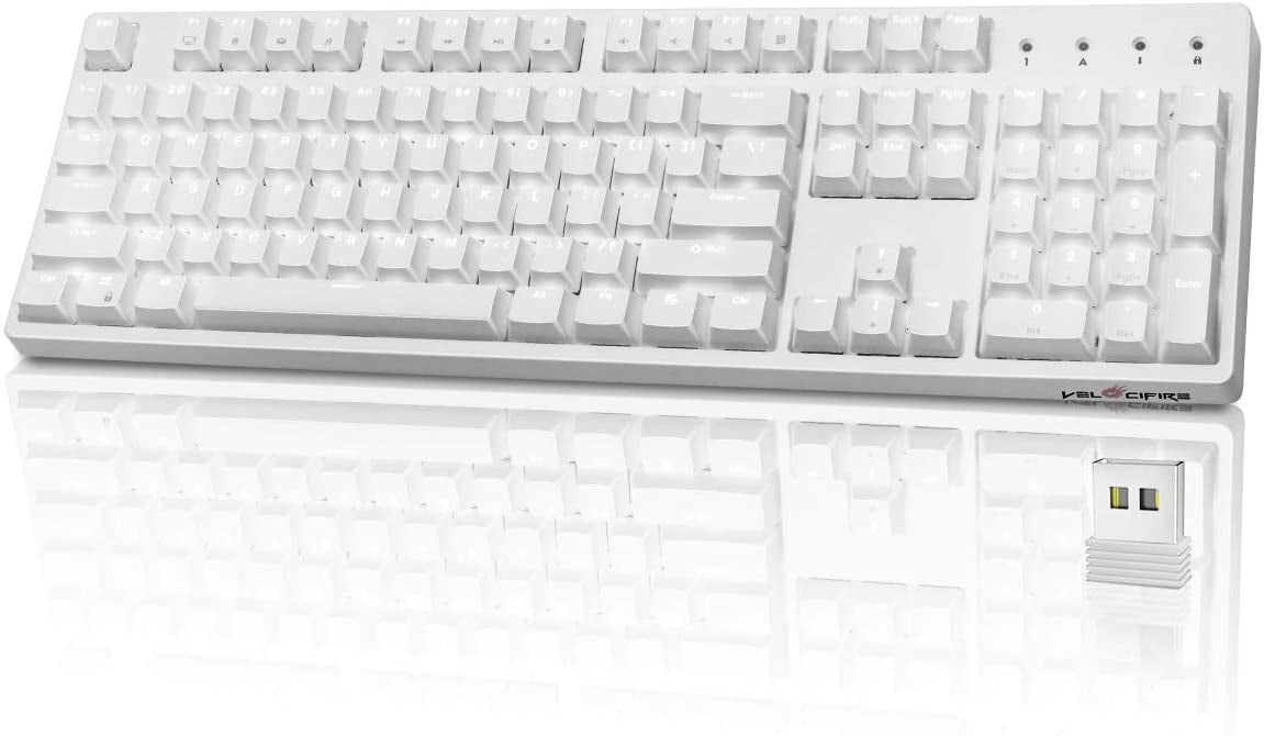 Wireless Mechanical Keyboard Ergonomics, Velocifire VM02WS 104key FullSize With Brown Switch