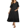 thumbnail image 2 of INSPIRE CHIC Women's Maternity Maxi Dress Short Sleeves V Neck Ruffled Sleeve for Photoshoot M Black, 2 of 6