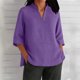 thumbnail image 2 of Camisetas para mujer,Blusa informal de poliéster con cuello en V y mangas 3/4 para mujer, color liso, para uso diario, sopatenor, 2 of 9
