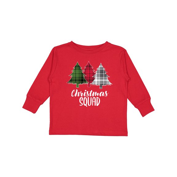 Inktastic Christmas Squad with Plaid Trees Boys or Girls Long Sleeve Toddler T-Shirt