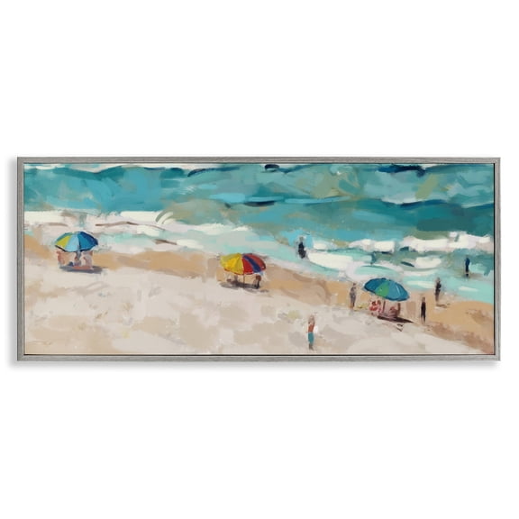 Stupell Industries Contemporary Summer Beachgoers on Shore Gray Framed Giclee Art, 24 x 10, by Ziwei Li