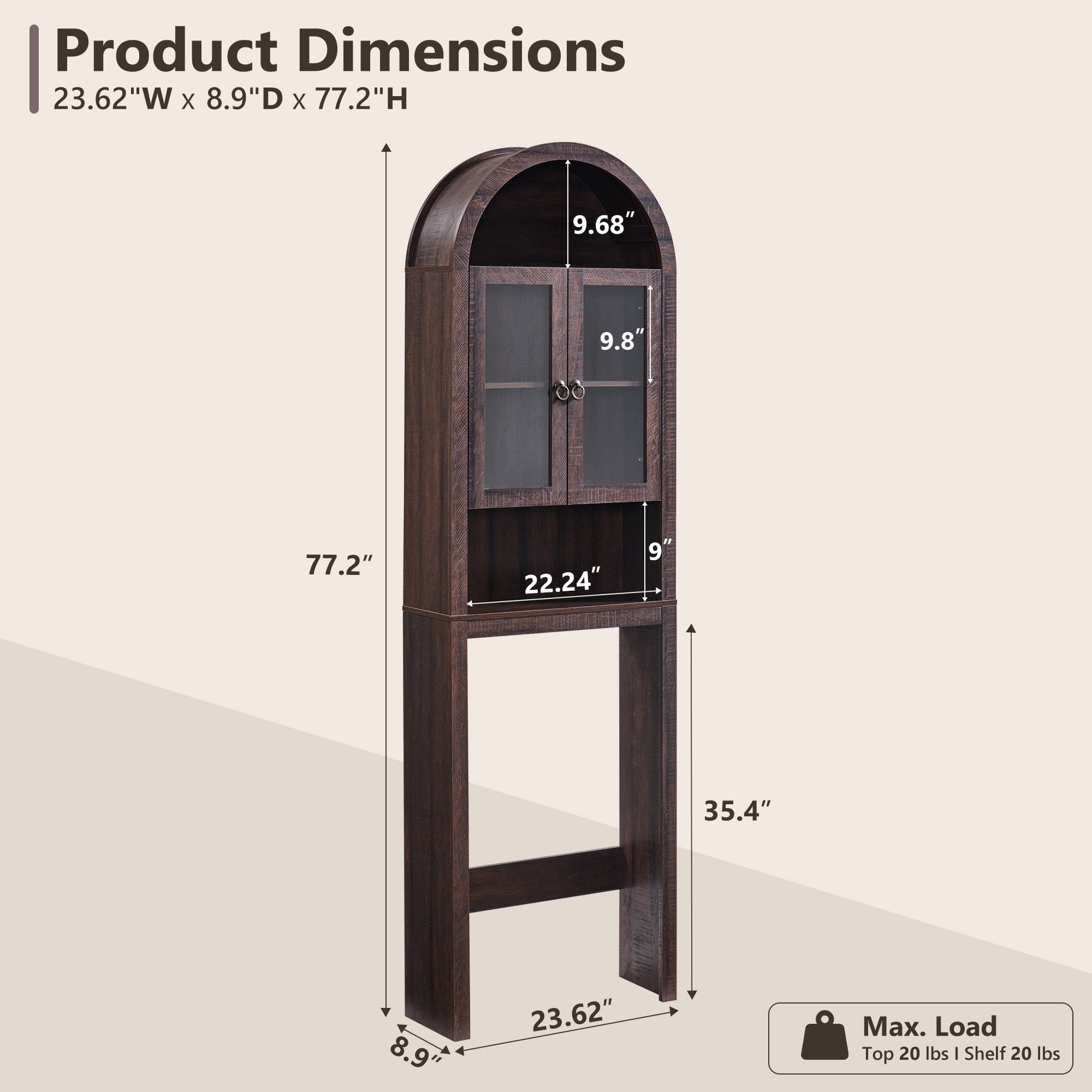 SinCiDo Arched Over The Toilet Storage Cabinet, Modern Bathroom Shelf Over Toilet with Acrylic Doors, Wooden Bathroom Space Saver Organizer above Toilet with Adjustable Shelf