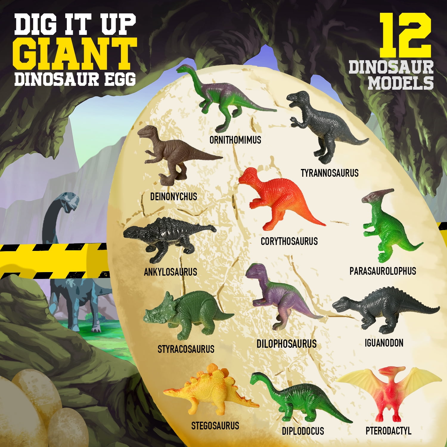 Eduman Dino Egg Dig Kit, 12 Unique Dinosaurs Toys Inside, Jumbo