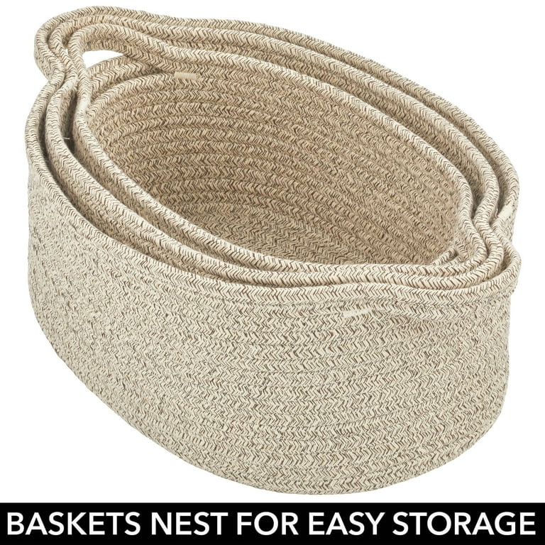 mDesign Small Woven Toilet Tank Bathroom Storage Basket - Camel Brown