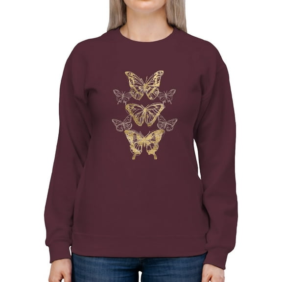 Gold Butterflies Sweatshirt Women -June Erica Vess Designs, Female Medium