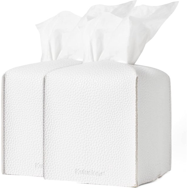 HAHDAXIA Tissue Box Cover, Tissue Cube Box Covers for Square Tissues Cube Box, 2 Pcs Countertop PU Leather Tissue Box Holder Cover Decorative Matches Tissue Paper Box, White
