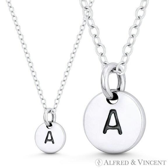 Initial Letter "A" Engraved Tiny 11x8mm (0.4"x0.3") Circle Pendant in .925 Sterling Silver