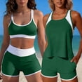 thumbnail image 2 of VBVC Women's 3 Piece High Waisted Tankini Set , Athletic Modest Bathing Suit For Women , Ladies' Color Block Workout Swimwear with Pockets,Green,S-2XL, 2 of 8