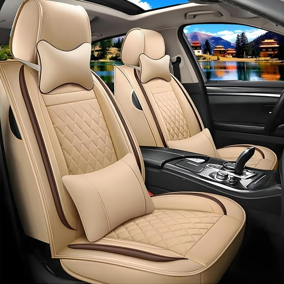 Car Seat Covers Full Set Fit for Toyota RAV4 2013-2026 Waterproof Faux Leather Car Seat Cushions Automotive 5 Seat Covers Set(Beige)