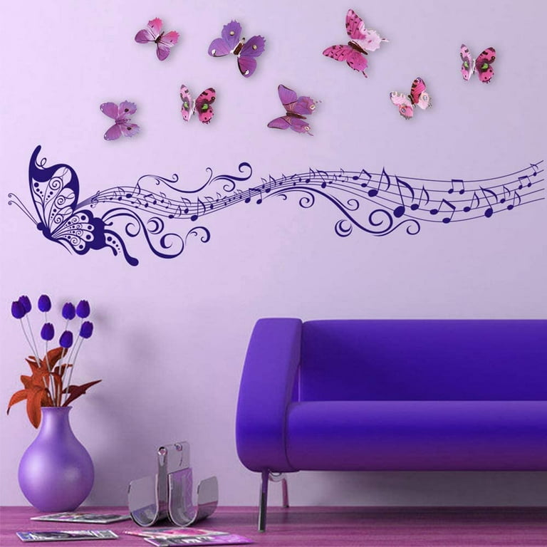 Trubetter 24 Pcs Purple 3D Butterfly Removable Mural Stickers Wall Stickers Decal Wall Decor for Home and Room Decoration