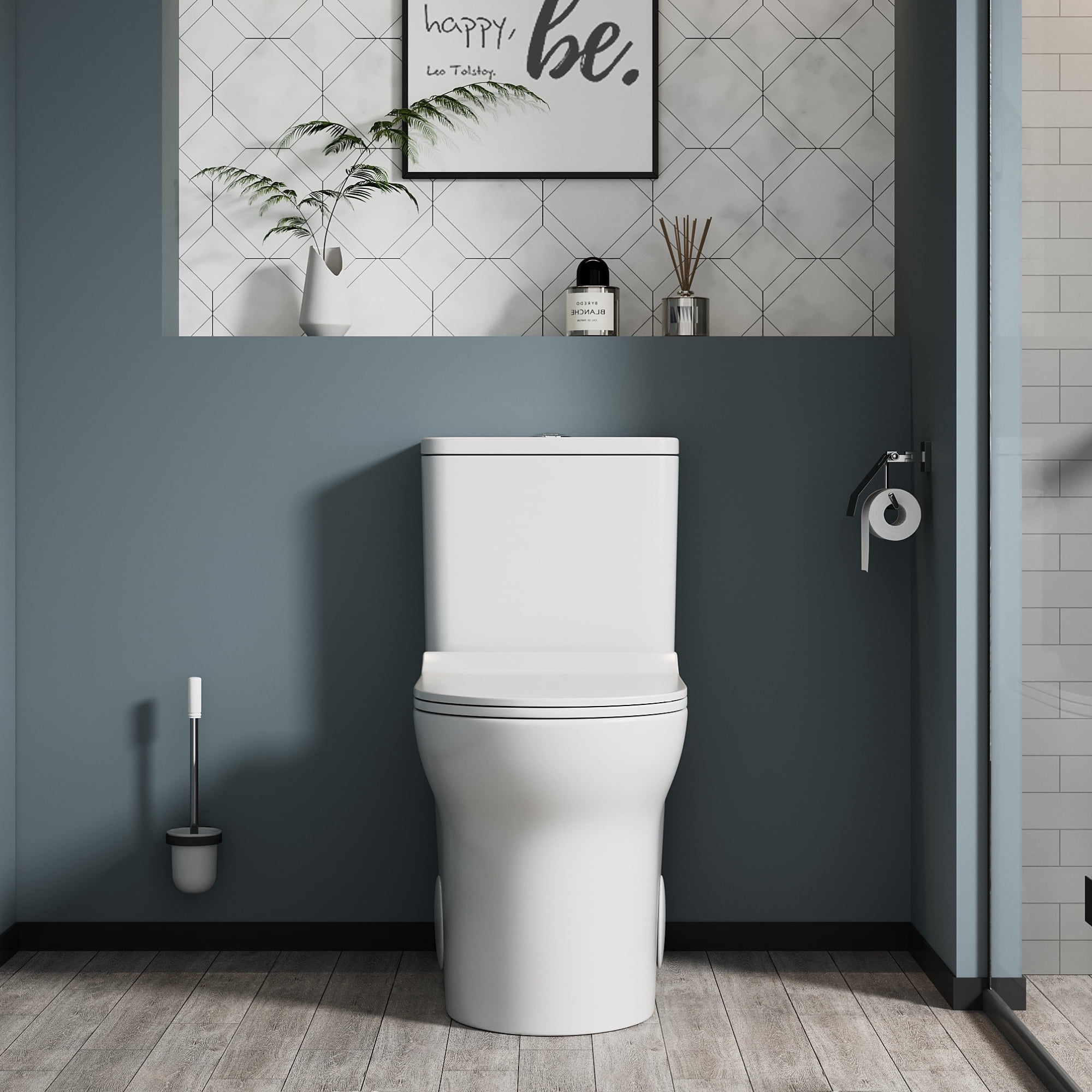 Alvantor One-Piece Toilet 16.3"Height Ceramic Elongated Floor Mounted 1.1/1.6 GPF Toilet White