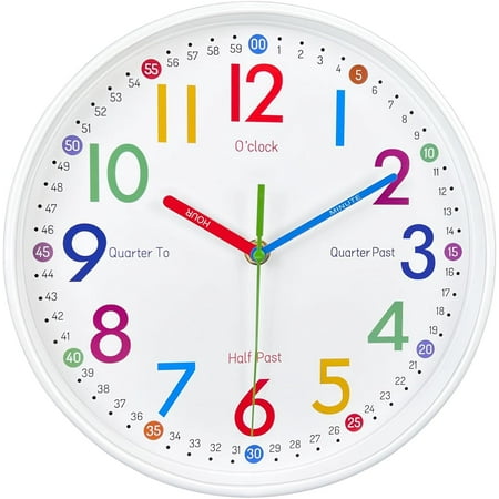 General Wall Clock for Kids Learning to Teaching Time Wall Clocks Battery Operated Silent Non Ticking - Analog Colorful Clock Decorative for Kids Room,Classroom,School,Nursery School,playroom(8 Inch)
