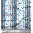 thumbnail image 1 of Soimoi Blue Rayon Fabric Leaves & Floral Stripe Fabric Prints By Yard 56 Inch Wide, 1 of 3