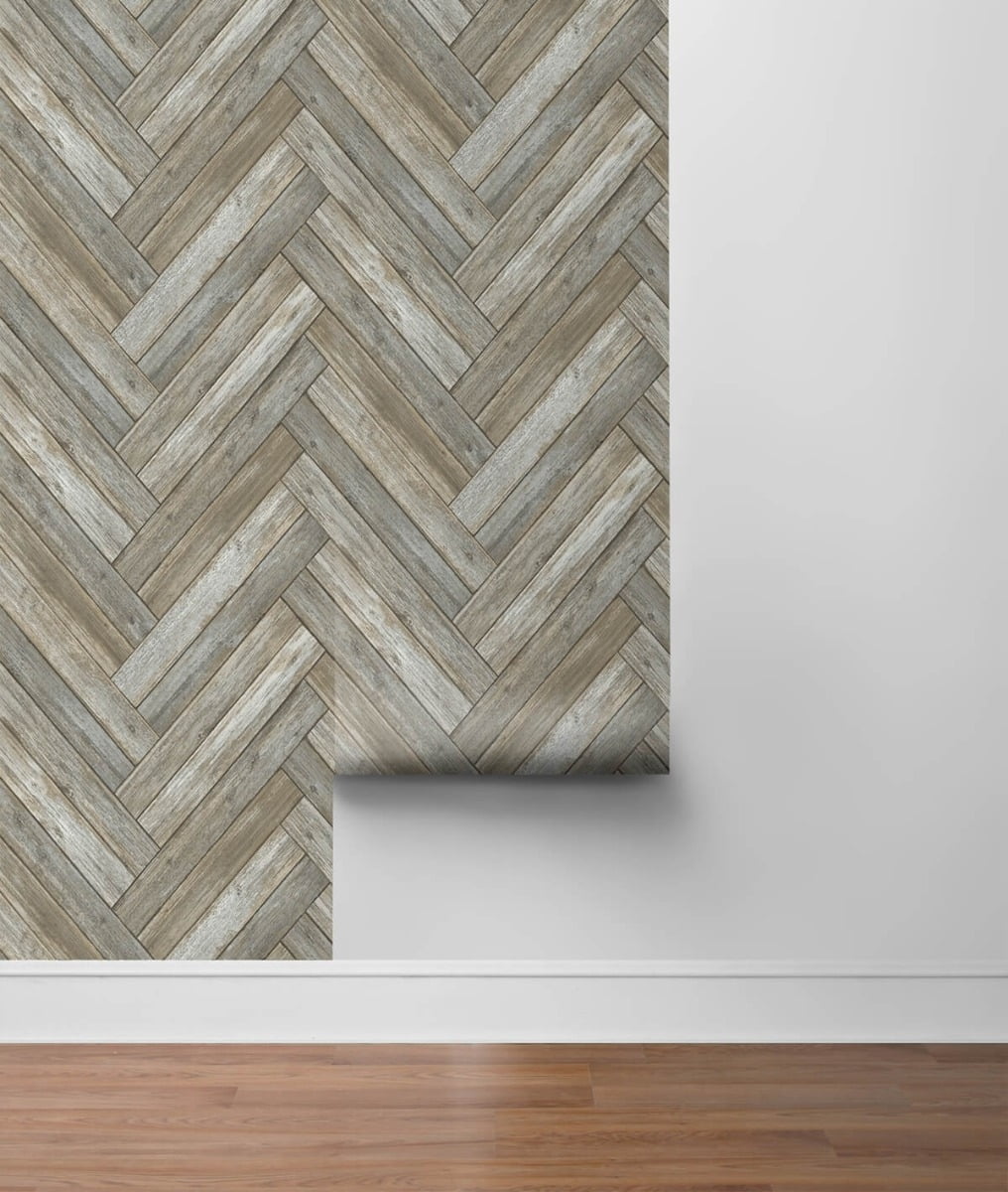 NextWall Taupe & Beige Faux Chevron Wood Peel and Stick Wallpaper