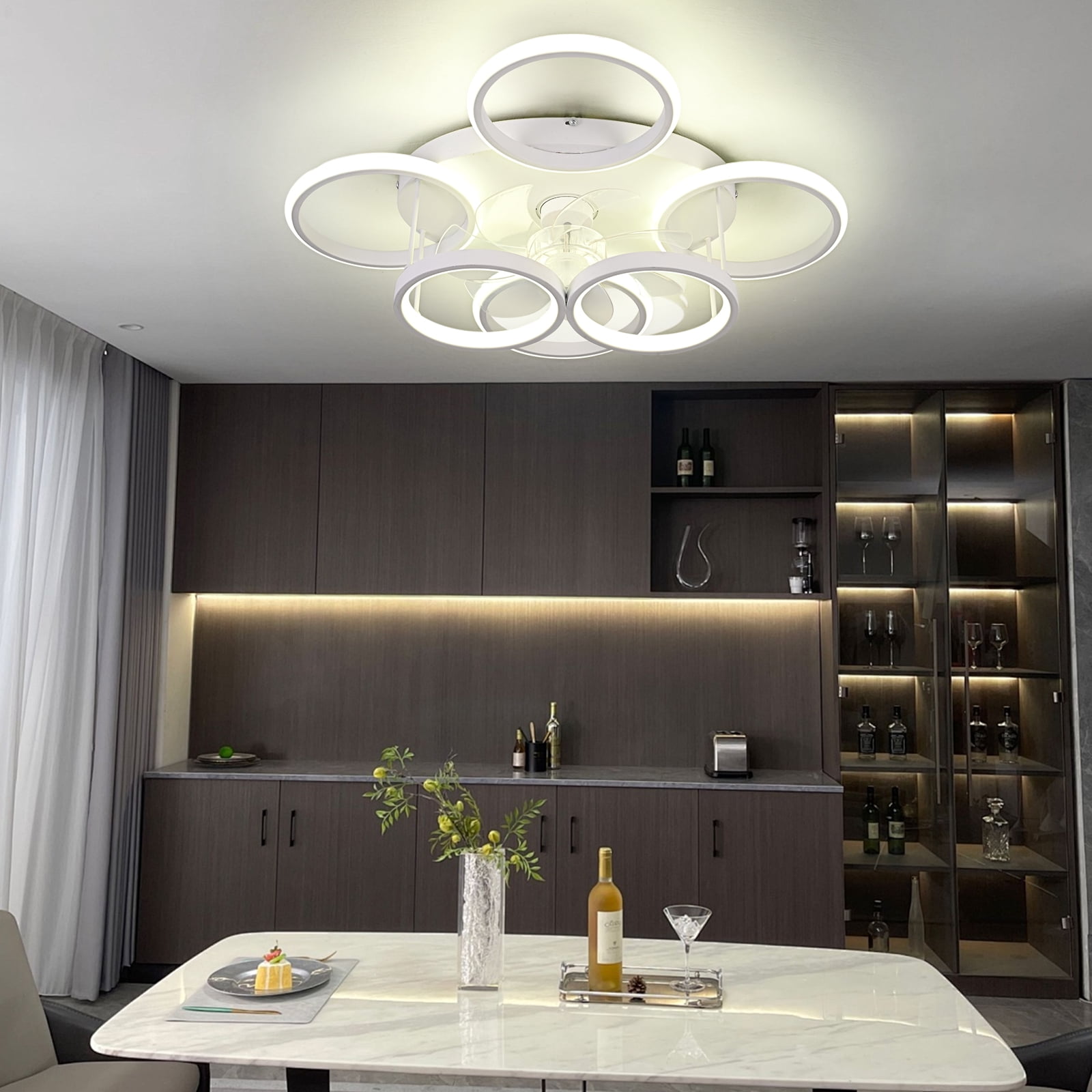 Garwarm Ceiling Fans with Lights, Modern Ceiling Fan with Lights Remote Control, Low Profile Ceiling Fan, 6 Speed Dimmable LED Ceiling Lamp for Bedroom, Kitchen, White