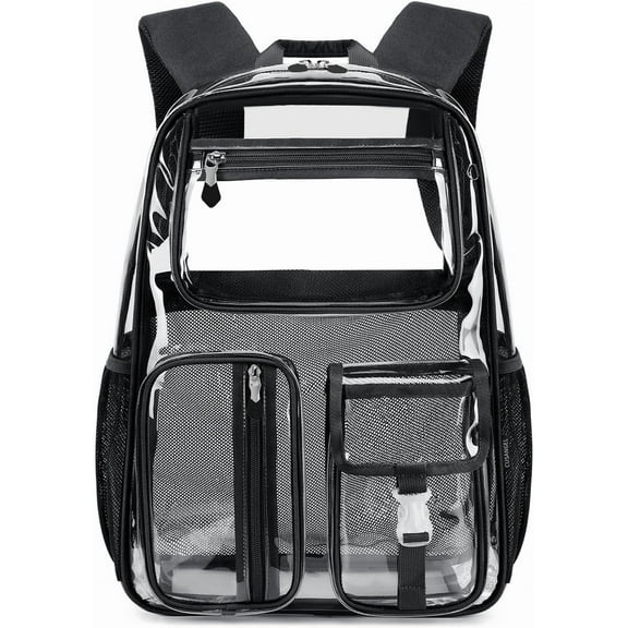 Kwuty Heavy Duty Clear Backpack Clear BookBag,Stadium backpack 16 x11 x5inch TPU Large Capacity See Through Backpack for Sport Events,Travel (Grey)