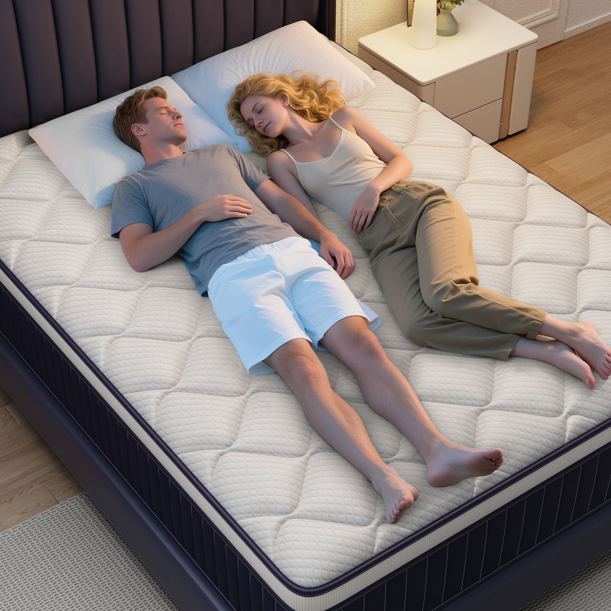 Miniyam 10" Hybrid Mattress in a Box - Medium Firm Support, Memory Foam & Pocket Springs, Queen