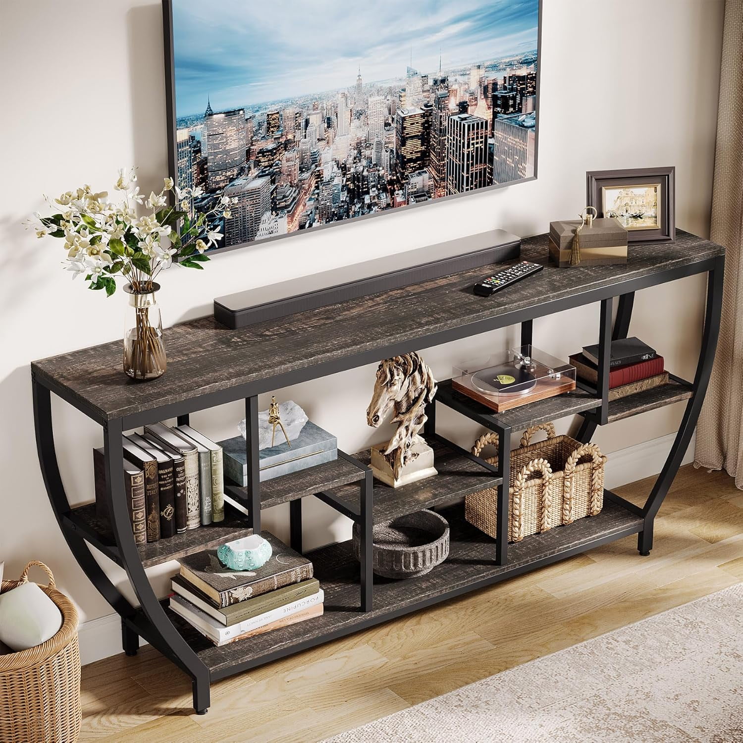 Tribesigns TV Stand for Televisions up to 80 Inches, 70.9 Inches Entertainment Center with Storage Shelves, Wood TV Media Console Table Unit for Living Room, Bedroom
