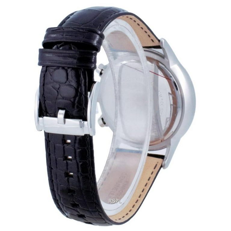 Leather Chronograph Black Watch Men\'s AR2447 Strap Emporio Dial Armani