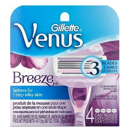 Gillette Venus Breeze Refill Razor Blade Cartridges, 4 Count + Yes to Tomatoes Moisturizing Single Use