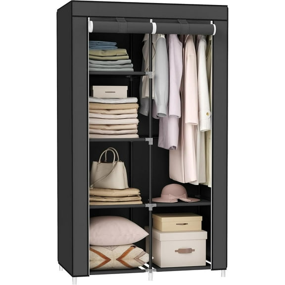 Portable Closet, 34.6 Inch Large Capacity Wardrobe Closet Organizer with Fabric Cover, Hanging Rods and Shelves, 34.6 x 17.7 x 66.1 Inches, for Bedroom, Living Room
