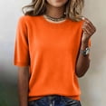 thumbnail image 2 of Short Sleeve Sweater for Women Crew Neck Lightweight Pullover Sweater Spring Summer Tops Casual Blouse Basic Clothes Orange S, 2 of 7