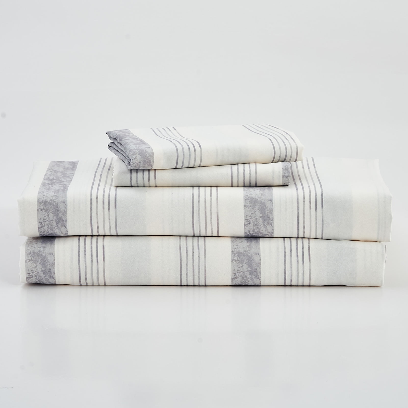 Gogreen Gray Striped Queen sheet set with Deep Pocket Fitted Sheet Set, Breathable Microfiber Printed Bedsheets