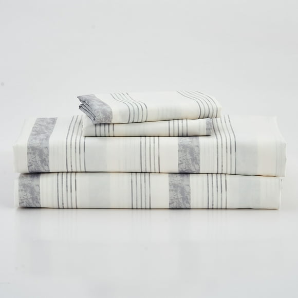 Gogreen 4PC Deep Pocket Full Sheet Set Fit 14", Breathable Microfiber Super Soft Full Size Sheet Set, Luxury Hotel Style Home Decor Full Bed Sheet Set, Gift for Women, Men - Gray Stripe