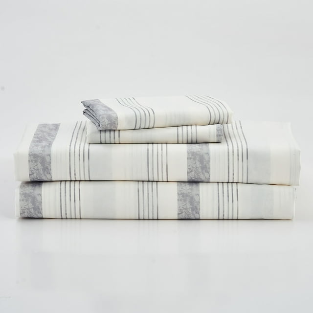 Gogreen Ensemble de Draps 3 Pcs à Poches Profondes pour Lit Simple s'Adapte à 14 Pouces, Microfibre Respirante Ultra Douce Ensemble de Draps Format Simple, Style Hôtel de Luxe Déco Maison Ensemble de Draps pour Lit Simple, Cadeau pour Femmes, Hommes - Rayure Grise